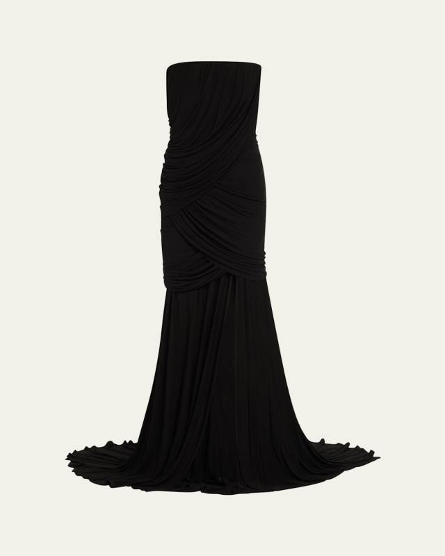 Rooney Draped Jersey Strapless Mermaid Gown